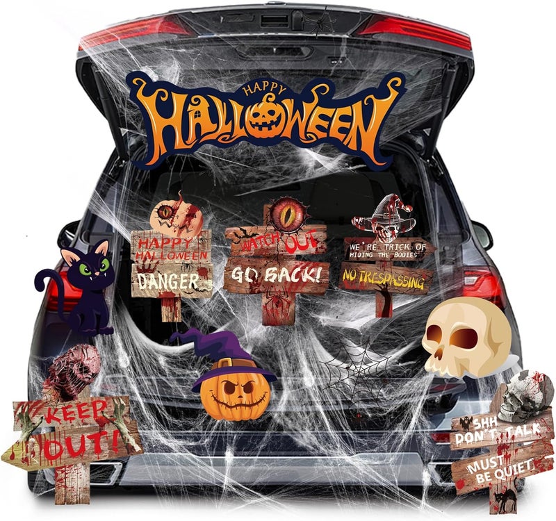EggSun Halloween Trunk or Treat Car Decorations Kit for SUV,Warning Yard Signs Stakes Props Car Archway Garage Decor Stickers,Haunted Garage House Door Outdoor Decor Entryway Archway & Party - Image 1